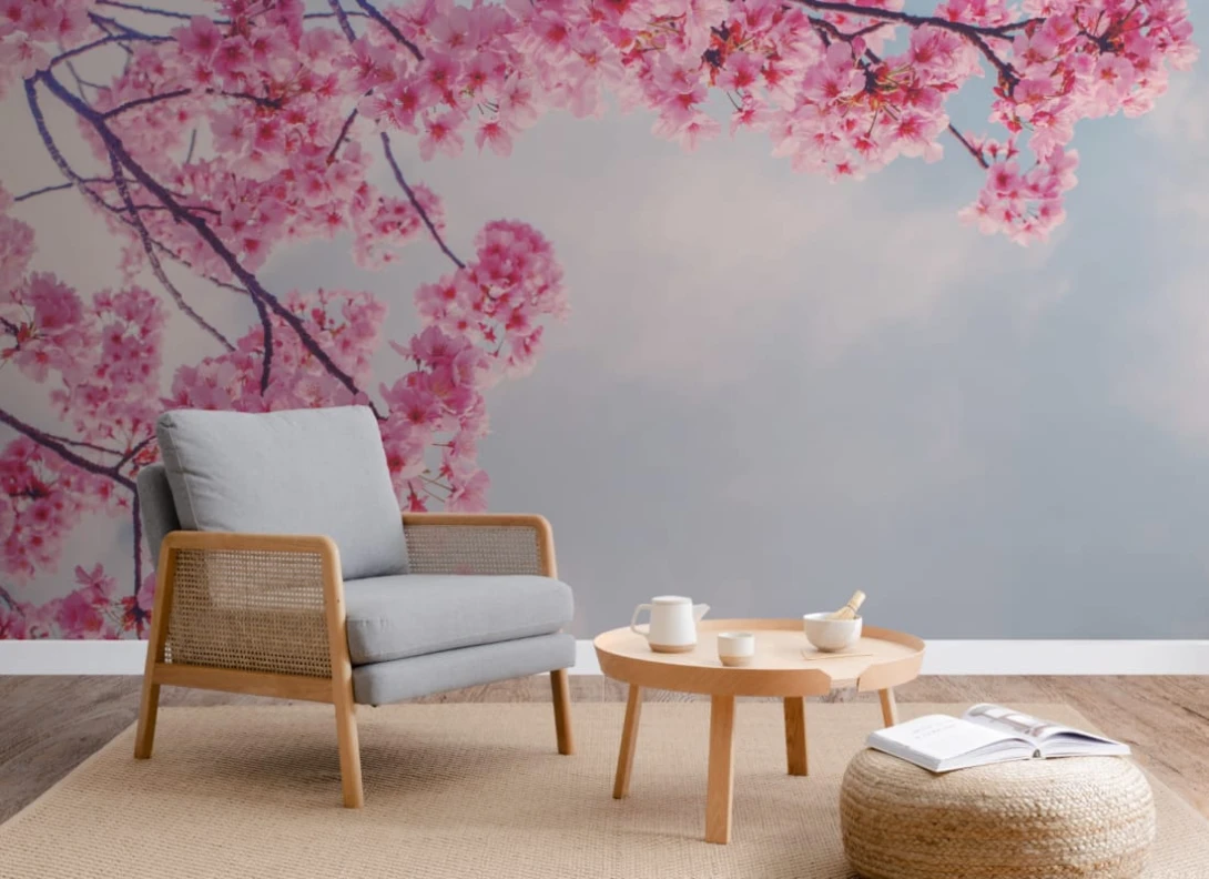 Hovia FL0010PI02W Okayama - mural w kwitnące wiśnie