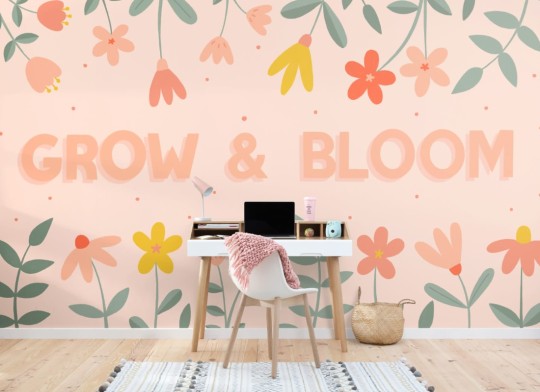 Hovia QU0013PI03W Grow & Bloom - mural w kwiaty i napis