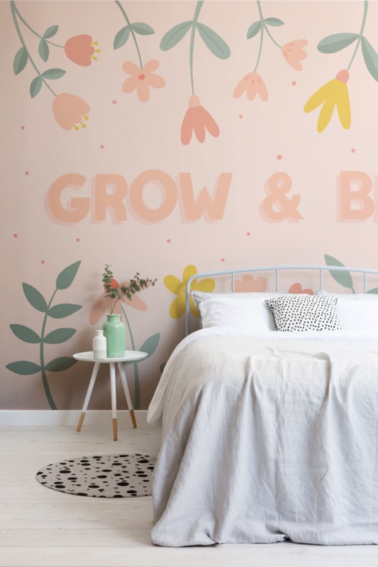 Hovia QU0013PI03W Grow & Bloom - mural w kwiaty i napis