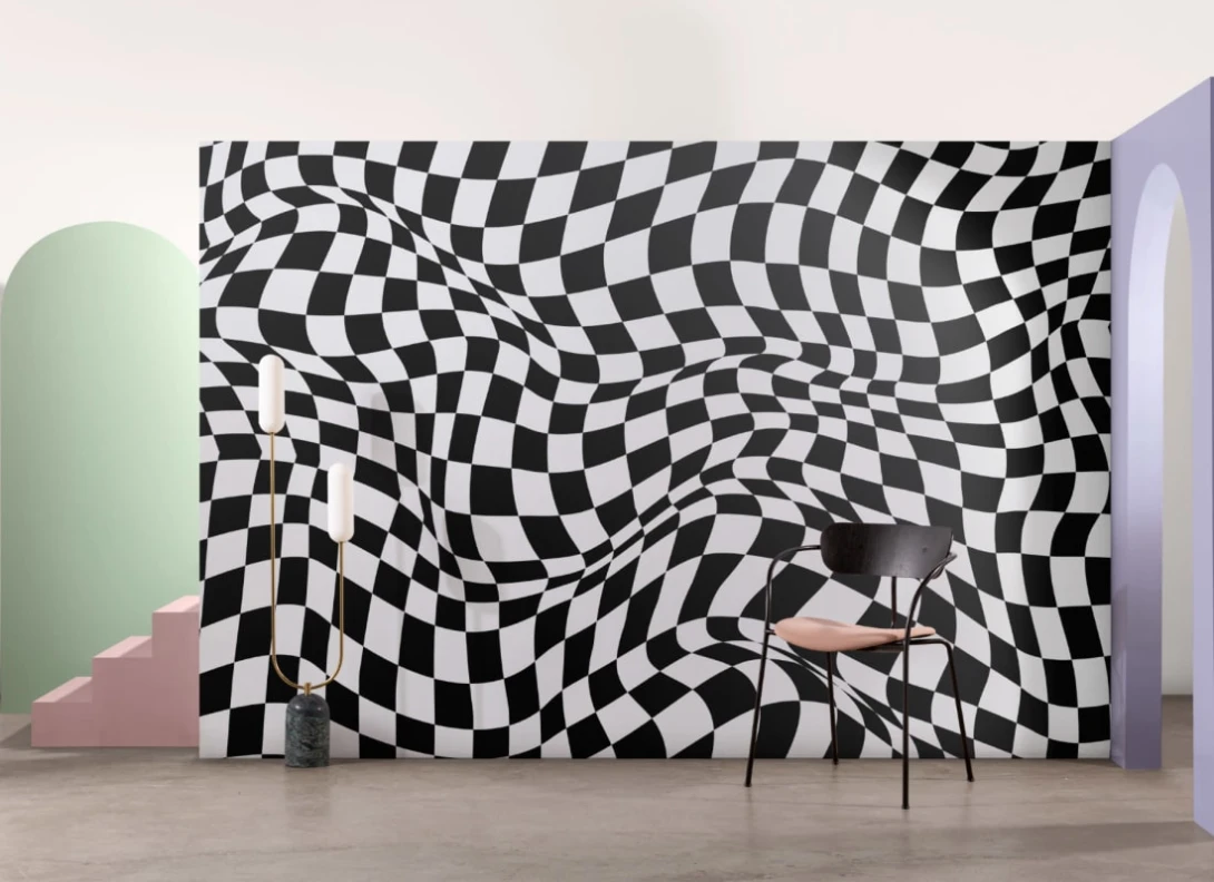 Hovia GE0158BW03W Glitch - mural w szachownicę 3D