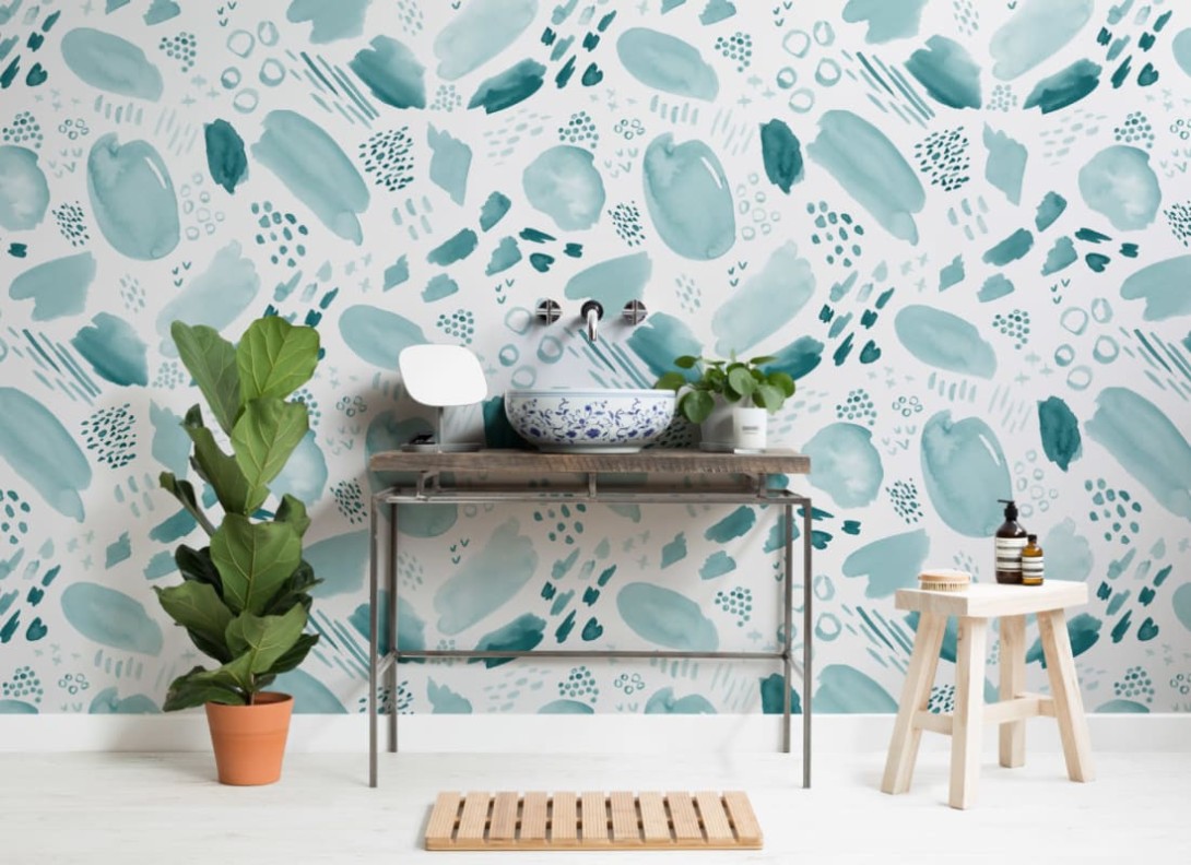 Hovia WA5006BU04W Aqua - mural w abstrakcyjny wzór akwarelowy