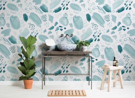 Hovia WA5006BU04W Aqua - mural w abstrakcyjny wzór akwarelowy