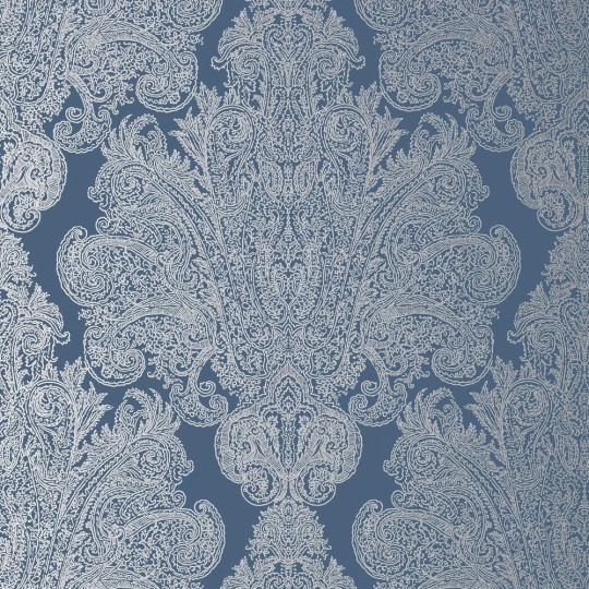 Anna French AT6105 Serenade Auburn Metallic Silver on Navy - tapeta w metaliczne ornamenty
