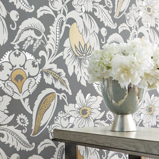 Anna French AT6114 Serenade Mallorca Charcoal - tapeta w roślinny motyw