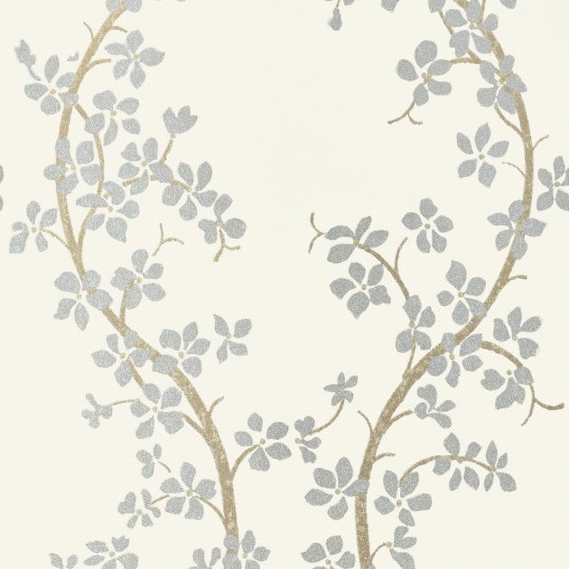 Anna French AT6153 Serenade St. Albans Grove Silver on Cream - tapeta w stylizowane gałązki i kwiaty