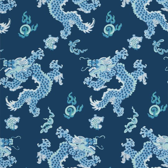 Anna French AT23181 Willow Tree Dragon Dance Navy - tapeta w smoki