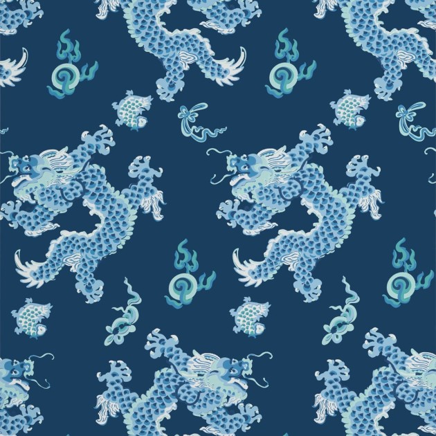 Anna French AT23181 Willow Tree Dragon Dance Navy - tapeta w smoki