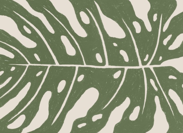 Hovia TR0076GR03W Araceae Green - mural w liść monstery