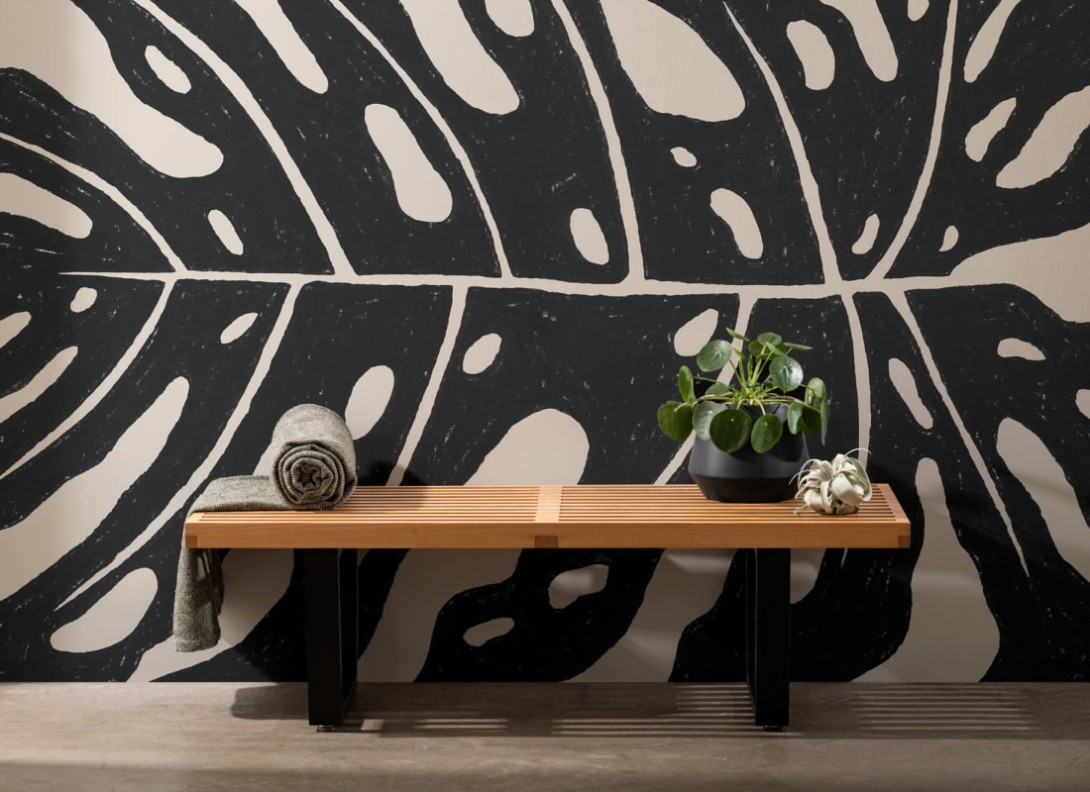 Hovia TR0075BL03W Araceae Black - mural w liść monstery