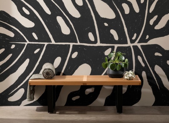 Hovia TR0075BL03W Araceae Black - mural w liść monstery