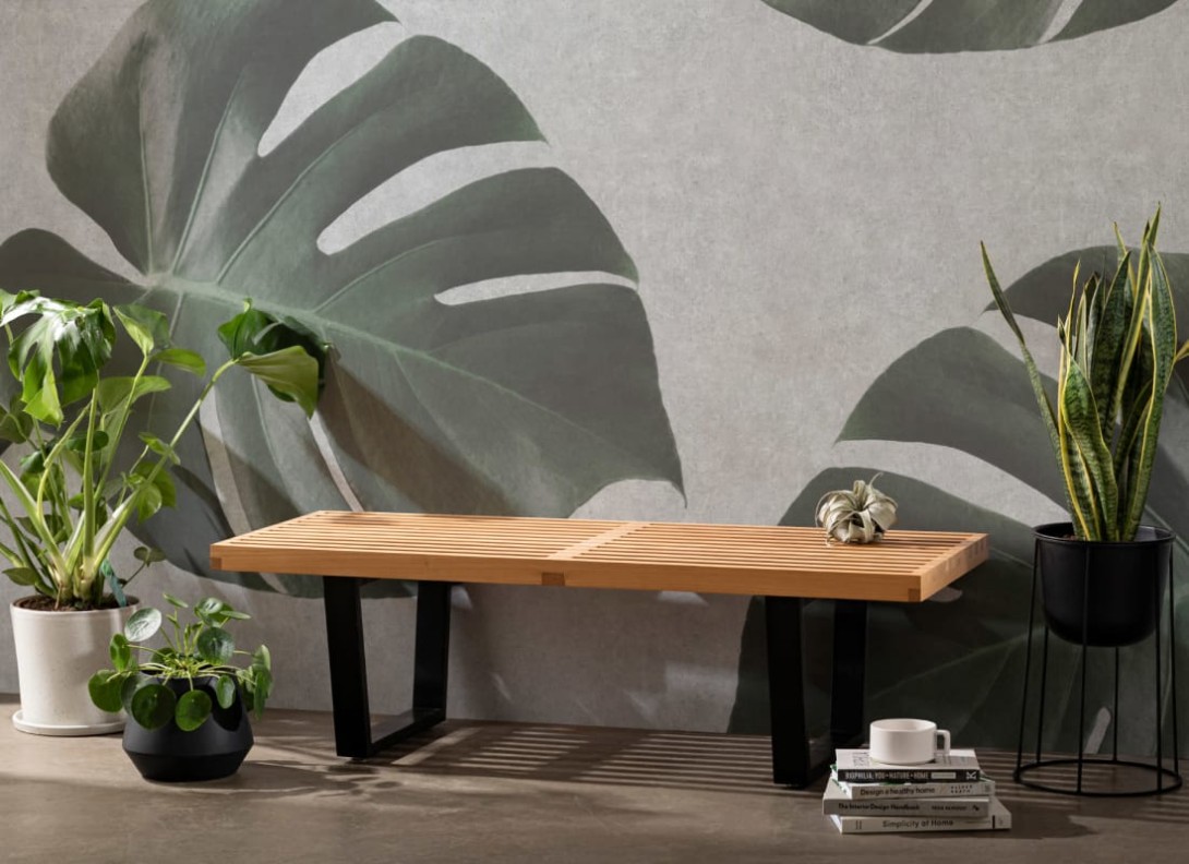 Hovia TR0062GR04W Eco - mural w egzotyczne liście na betonowym tle