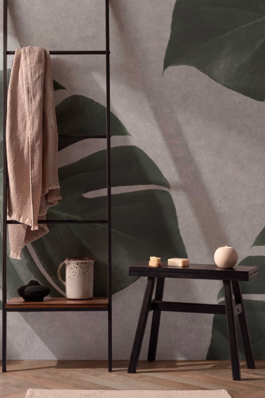 Hovia TR0062GR04W Eco - mural w egzotyczne liście na betonowym tle