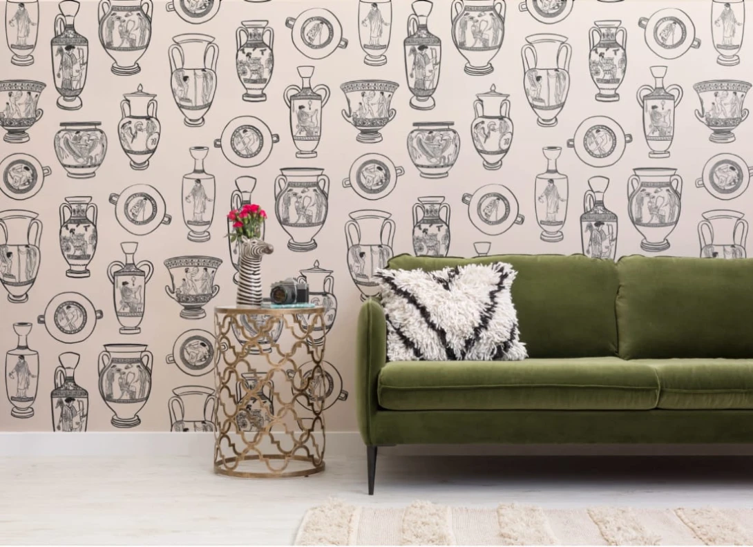 Hovia DE5004BL03W Athens Black - mural w antyczne wazy