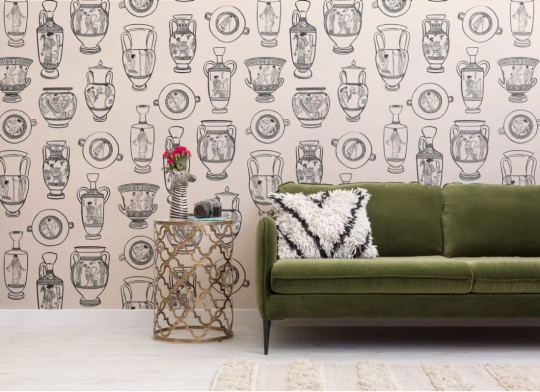 Hovia DE5004BL03W Athens Black - mural w antyczne wazy