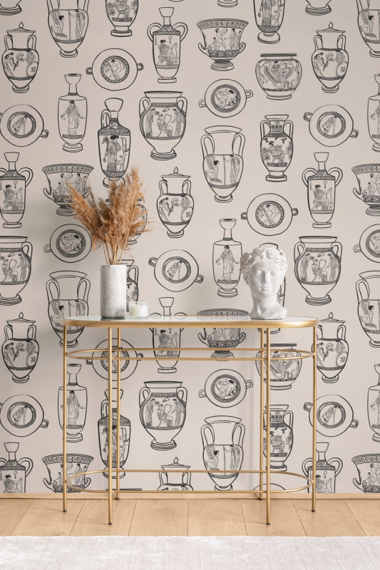 Hovia DE5004BL03W Athens Black - mural w antyczne wazy