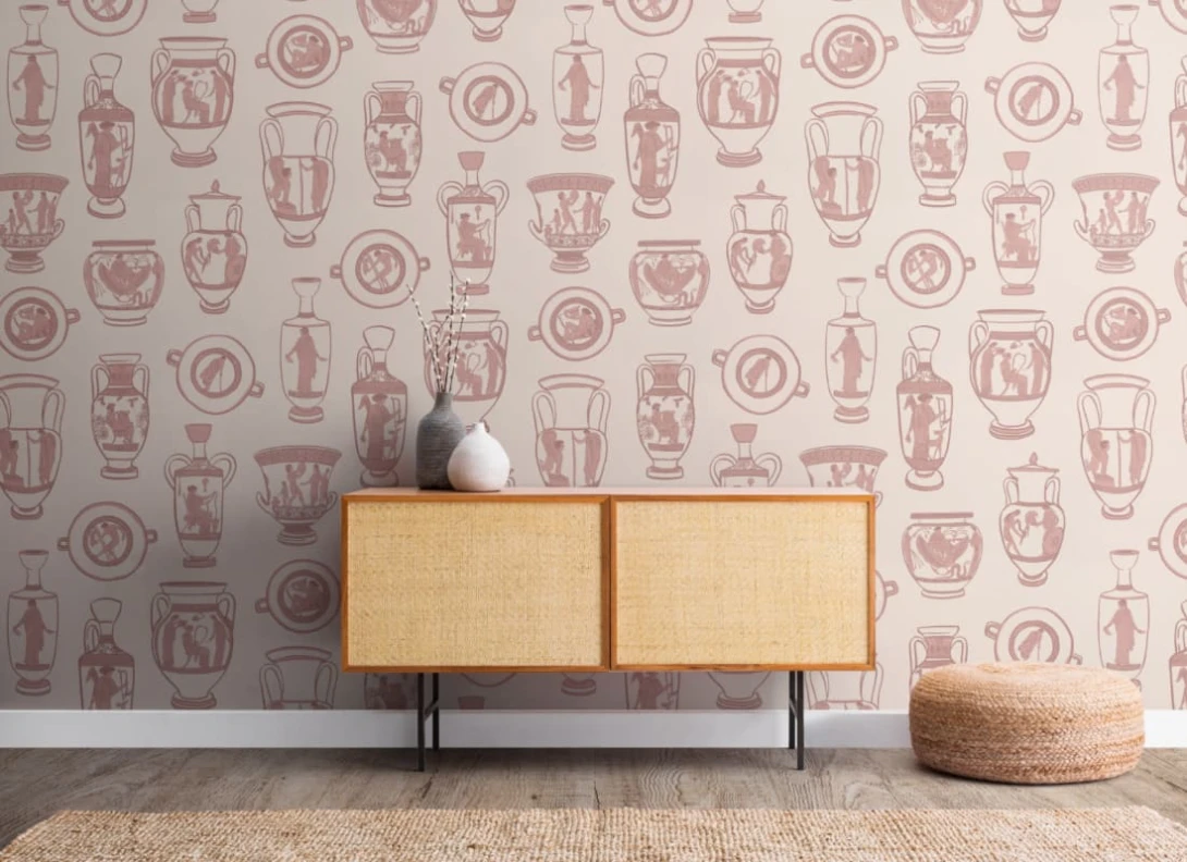 Hovia DE5005PI03W Athens Pink - mural w antyczne wazy