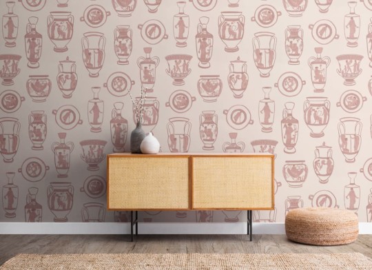 Hovia DE5005PI03W Athens Pink - mural w antyczne wazy