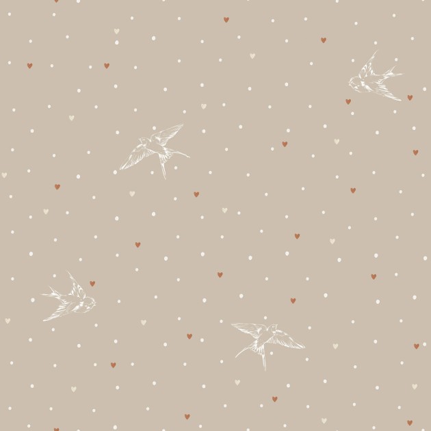 Dekornik DEKO.TAP.489 Swallows on Beige - tapeta w jaskółki na tle w kropki i gwiazdki