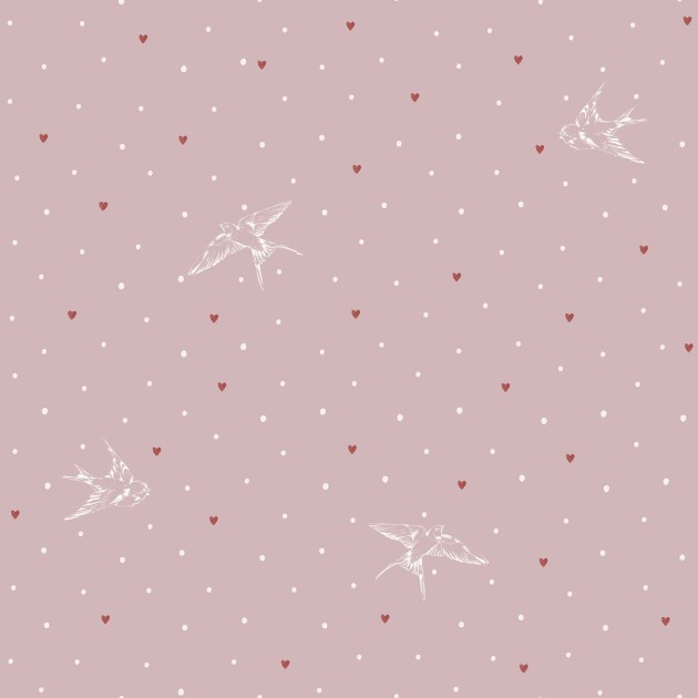 Dekornik DEKO.TAP.490 Swallows on Pink - tapeta w jaskółki na tle w kropki i gwiazdki