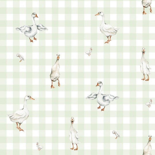 Dekornik DEKO.TAP.517 Ducks on Check Green - tapeta w kaczki na tle w kratkę
