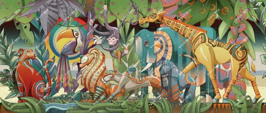 Inkiostro Bianco INKNSSS2501 InKids Friends - mural w abstrakcyjny las deszczowy i zwierzątka