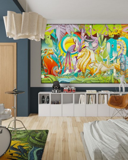 Inkiostro Bianco INKNSSS2501 InKids Friends - mural w abstrakcyjny las deszczowy i zwierzątka