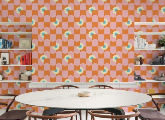 Hovia GE5707OR11R Petal Pop Pink - tapeta w kwiaty i geometryczny wzór retro