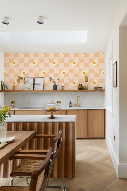 Hovia GE5709PI11R Petal Pop Peach - tapeta w kwiaty i geometryczny wzór retro