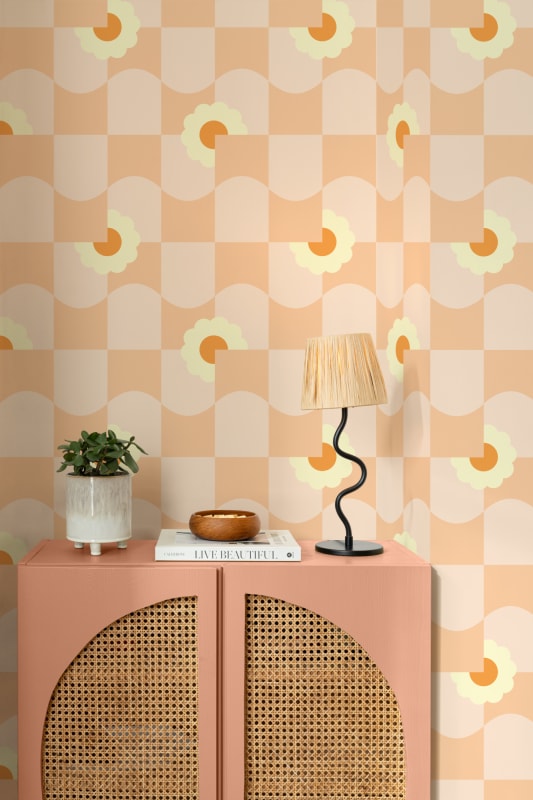 Hovia GE5709PI11R Petal Pop Peach - tapeta w kwiaty i geometryczny wzór retro