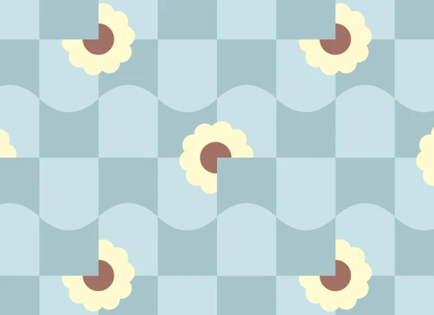 Hovia GE5710BU11R Petal Pop Blue - tapeta w kwiaty i geometryczny wzór retro