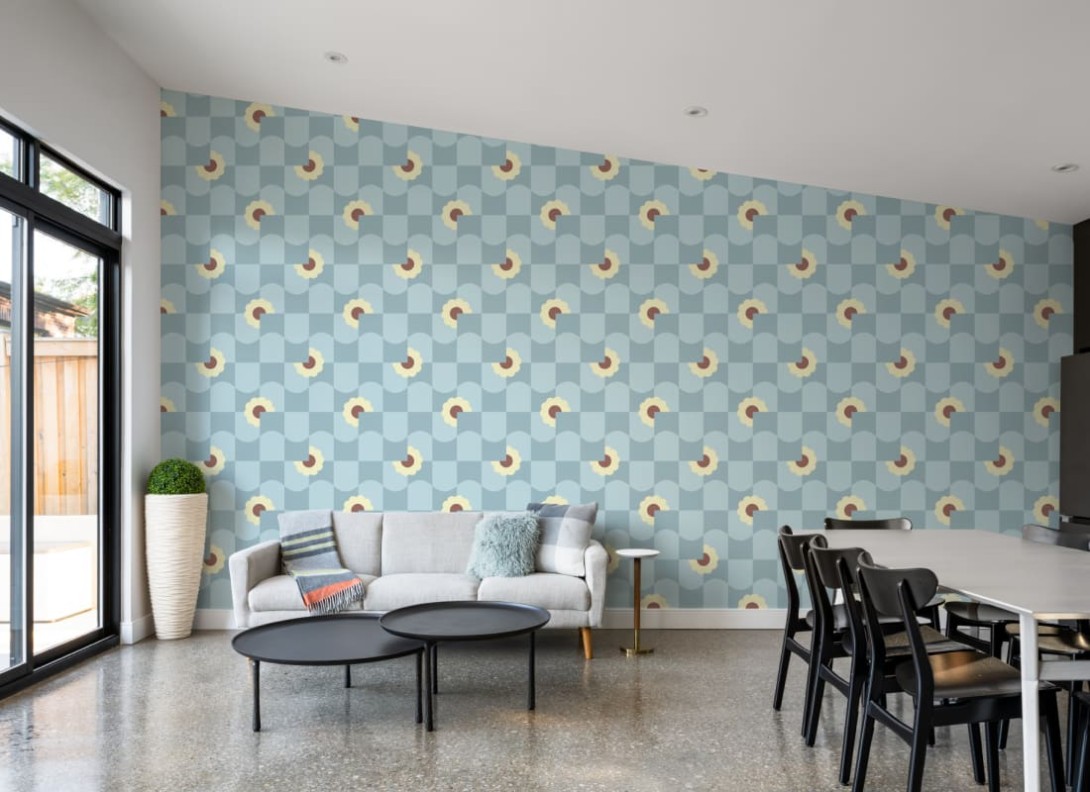 Hovia GE5710BU11R Petal Pop Blue - tapeta w kwiaty i geometryczny wzór retro