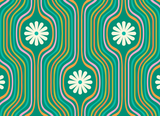 Hovia FL5701GR11R Joyride Green - tapeta w kwiaty i linie w stylu retro