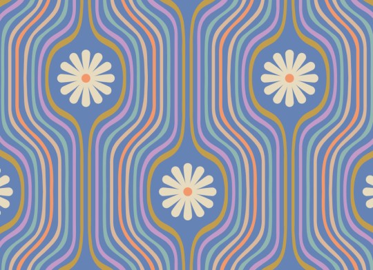 Hovia FL5702PU11R Joyride Purple - tapeta w kwiaty i linie w stylu retro