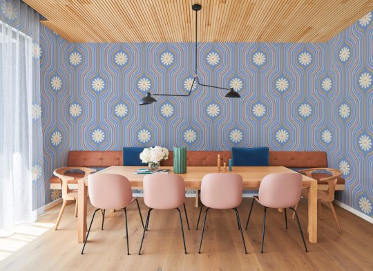 Hovia FL5702PU11R Joyride Purple - tapeta w kwiaty i linie w stylu retro