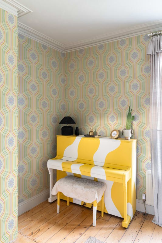 Hovia FL5703PA11R Joyride Pastel - tapeta w kwiaty i linie w stylu retro