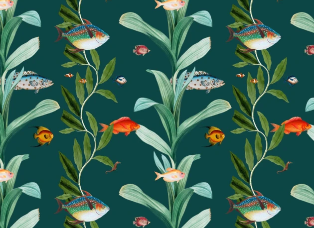Hovia OC5011GR03R Kelp Teal - tapeta w ryby i rośliny