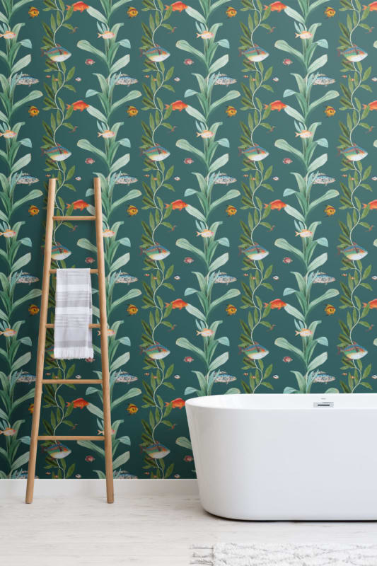 Hovia OC5011GR03R Kelp Teal - tapeta w ryby i rośliny