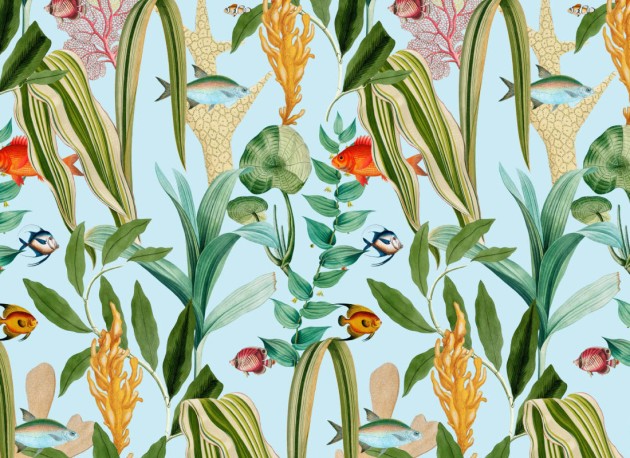 Hovia OC5007BU03R Tropical Ocean Blue - tapeta w ryby i morskie rośliny