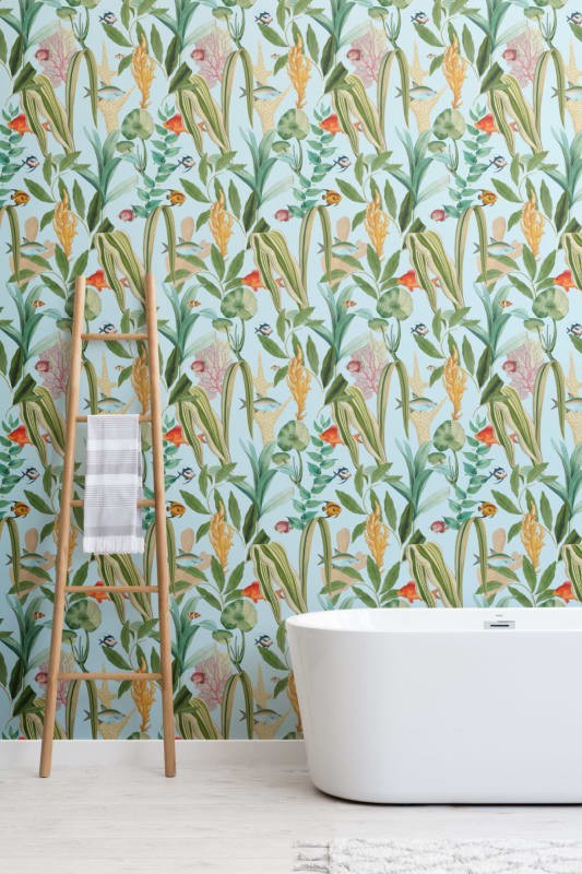 Hovia OC5007BU03R Tropical Ocean Blue - tapeta w ryby i morskie rośliny