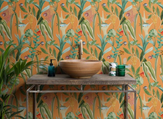 Hovia OC5008OR03R Tropical Ocean Orange - tapeta w ryby i morskie rośliny