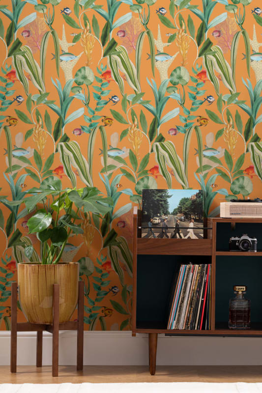 Hovia OC5008OR03R Tropical Ocean Orange - tapeta w ryby i morskie rośliny