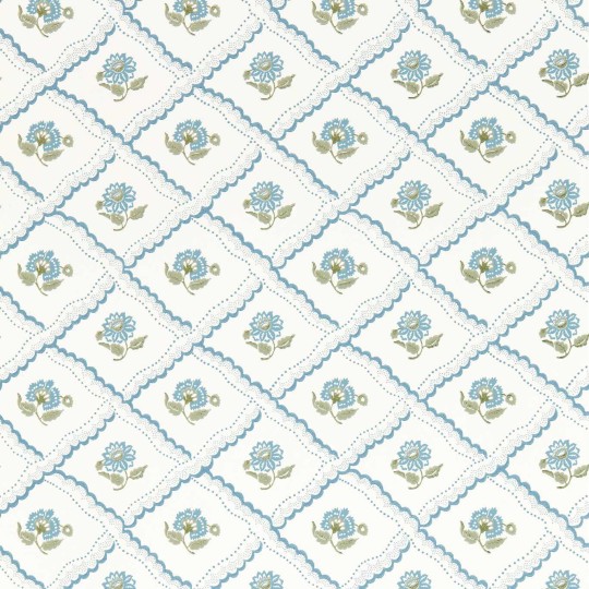 Sanderson 217439 Country Woodland Fairdown Wedgwood - tapeta w kratownicę z kwiatkami