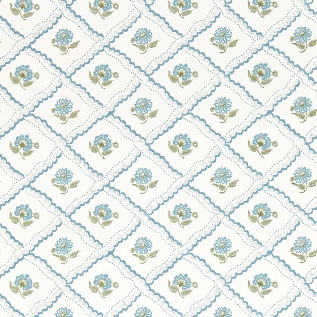 Sanderson 217439 Country Woodland Fairdown Wedgwood - tapeta w kratownicę z kwiatkami