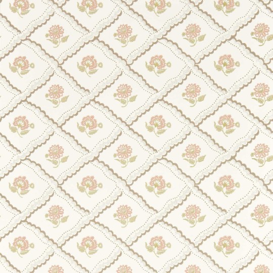 Sanderson 217442 Country Woodland Fairdown Chocolate - tapeta w kratownicę z kwiatkami