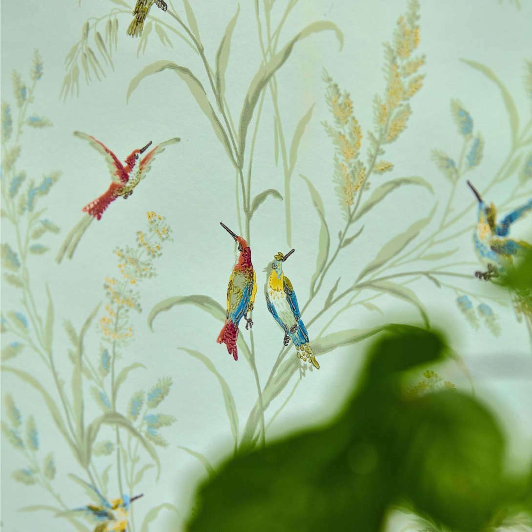 Sanderson 214082 Country Woodland Tuileries Sage - tapeta w kolibry