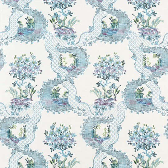 Anna French AT16157 Belvedere Antoinette Blue and Plum - tapeta w kwiaty i wstążki