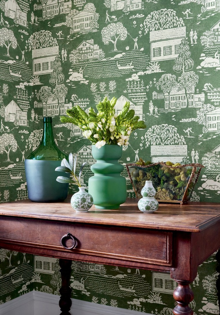 Anna French AT16166 Belvedere Farmingdale Spa Blue - tapeta imitująca tkaninę w scenki rodzajowe