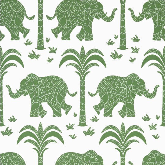 Thibaut T16201 Kismet Elephant Green - tapeta w słonie i palmy