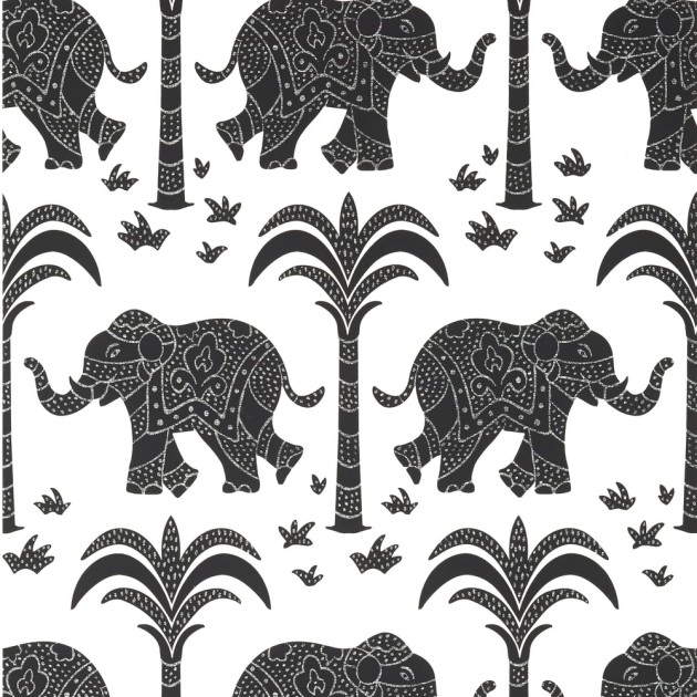 Thibaut T16202 Kismet Elephant Black - tapeta w słonie i palmy