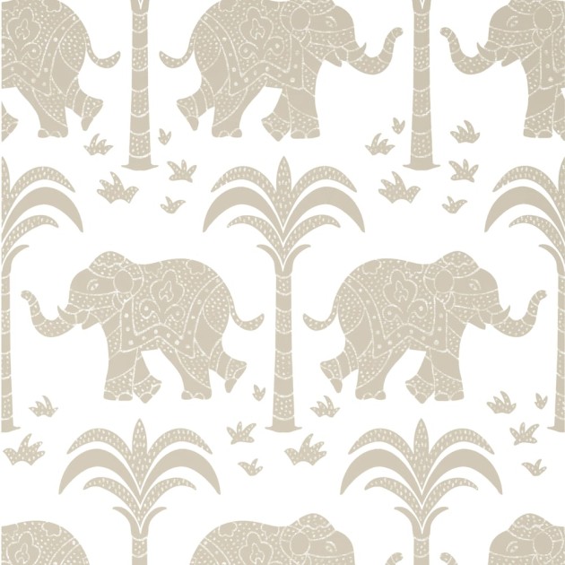 Thibaut T16205 Kismet Elephant Beige - tapeta w słonie i palmy